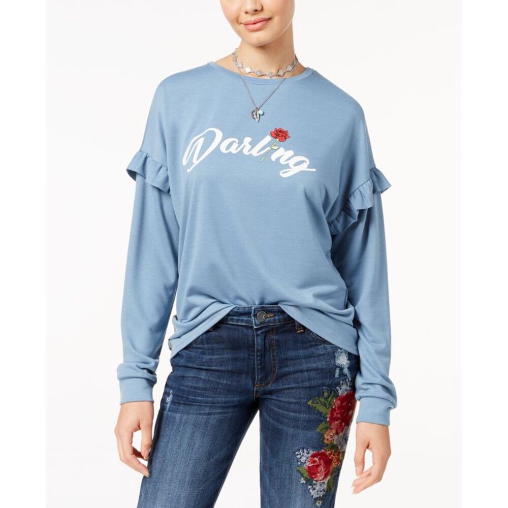 Pretty Rebellious Juniors Ruffled Darling Graphic Sweatshirt